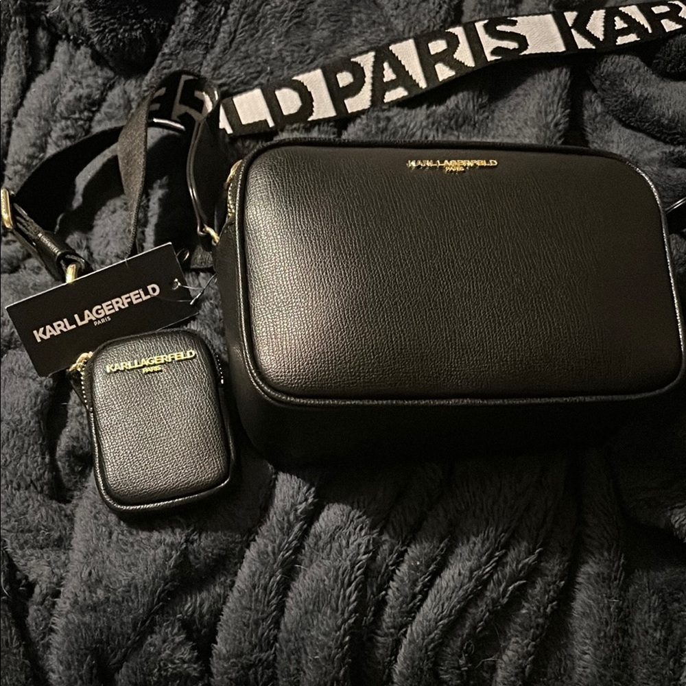 Karl Lagerfeld Black Adjustable Crossbody Bag with matching coin purse - Picture 3 of 16